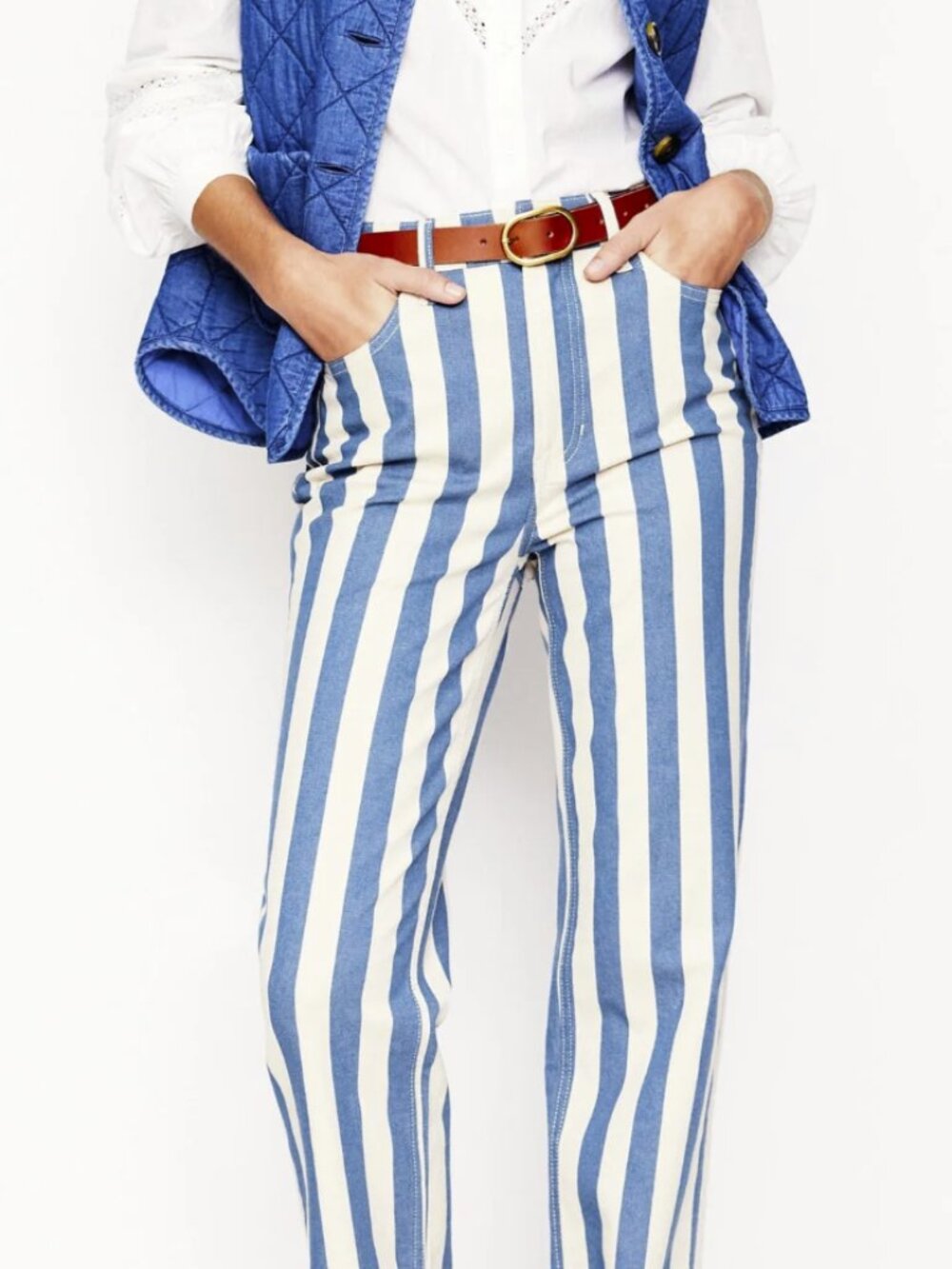 High Rise Stripe Jeans-Marine Wide Stripe Boden UK - Size 28P